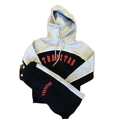 High quality custom trapstar chenille embroidery hooded tracksuit black/orange hoodie set tracksuits sweat suit men's sets