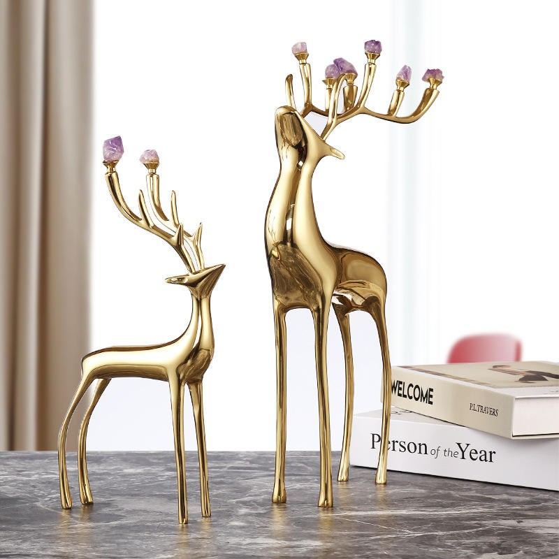 DR-NY Pure copper deer with amethyst modern home decor light luxury porch TV cabinet housewarming gift decoration items